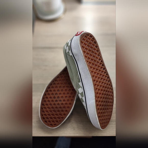 Vans Slip-On Checkerboard Sneakers - Sage Green & White - Picture 3 of 4